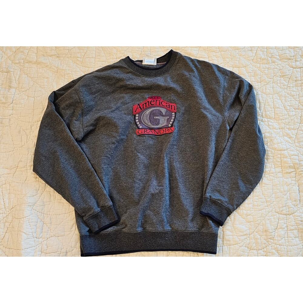 Vintage All American Grandpa 90's‎ Pullover Sweatshirt Men Size L Gray Y2K